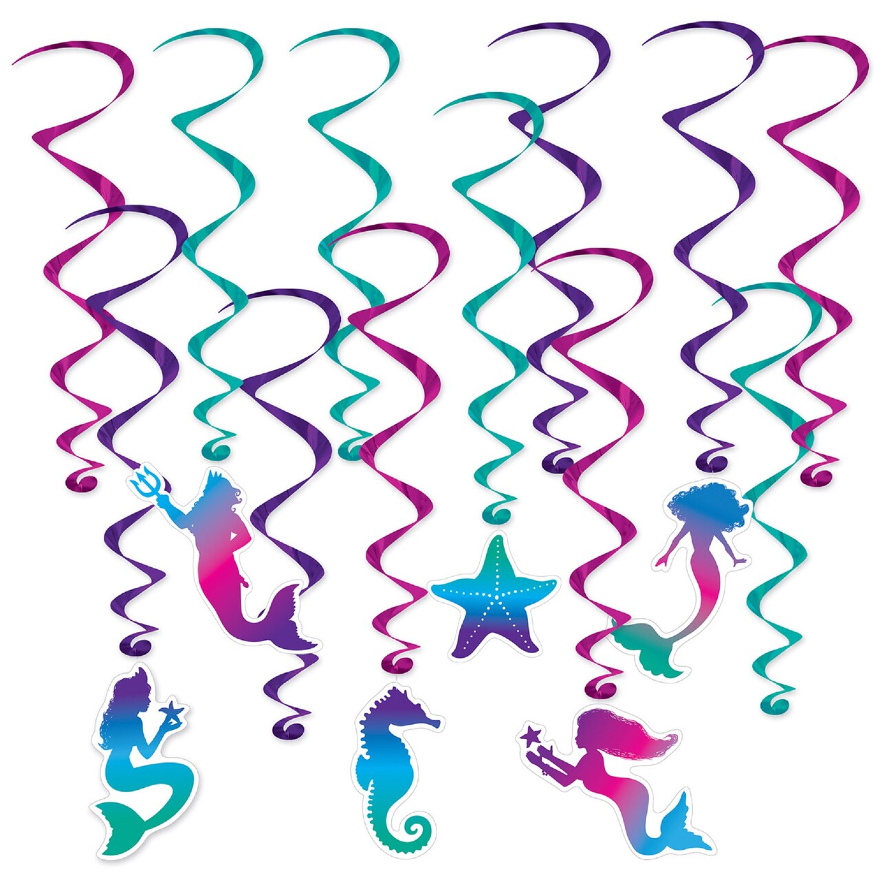 Beistle 72-Pieces Blue and Pink Underwater Mermaid Design Hanging Whirls Cutouts 26”